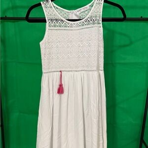 White Sleeveless Kids Dress with Pink Tassel